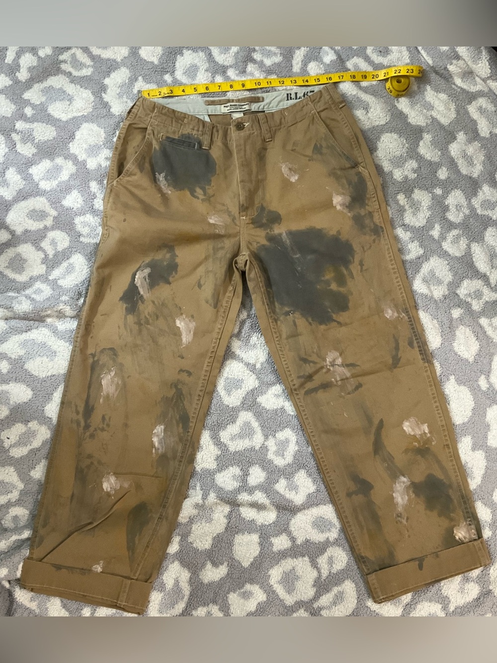 Vintage Polo Jeans Co Ralph Lauren Army Chino Factory Paint Splatter Pants 33x30